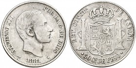 1881. Alfonso XII. Manila. 50 centavos. (Cal. 79). 12,82 g. MBC-/BC+.