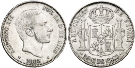 1883. Alfonso XII. Manila. 50 centavos. (Cal. 83). 12,90 g. Leves marquitas. Buen ejemplar. Escasa así. MBC+/EBC-.