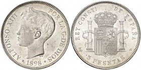 1898*1898. Alfonso XIII. SGV. 5 pesetas. (Cal. 27). 24,76 g. Mínimas marquitas. Bella. Brillo original. EBC+.