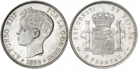 1899*1899. Alfonso XIII. SGV. 5 pesetas. (Cal. 28). 24,60 g. Buen ejemplar. Rayitas. EBC+.
