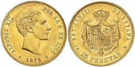 1876*1876. Alfonso XII. DEM. 25 pesetas. (Cal. 1). 8,06 g. Rayitas. EBC-.