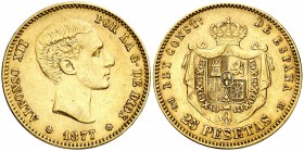 1877*1877. Alfonso XII. DEM. 25 pesetas. (Cal. 3). 8,05 g. MBC+.