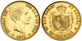 1877*1877. Alfonso XII. DEM. 25 pesetas. (Cal. 3). 8,01 g. MBC+/EBC-.