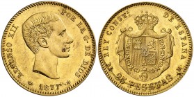 1877*1877. Alfonso XII. DEM. 25 pesetas. (Cal.3). 8,07 g. Hojita. (EBC-).