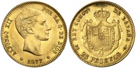 1877*1877. Alfonso XII. DEM. 25 pesetas. (Cal. 3). 8,04 g. EBC-.