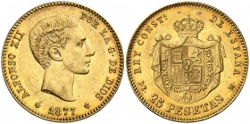 1877*1877. Alfonso XII. DEM. 25 pesetas. (Cal. 3). 8,05 g. EBC-.