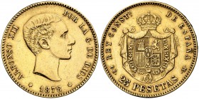 1878*--78. Alfonso XII. DEM. 25 pesetas. (Cal. 4). 8 g. Sirvio como joya. (MBC).