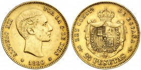 1880*1880. Alfonso XII. MSM. 25 pesetas. (Cal. 10). 8,03 g. MBC+.