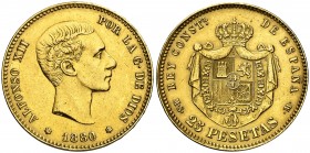 1880*1880. Alfonso XII. MSM. 25 pesetas. (Cal. 10). 8,06 g. Rayitas. MBC+.