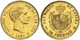 1880*1880. Alfonso XII. MSM. 25 pesetas. (Cal. 10). 8,04 g. Rayitas. EBC-.