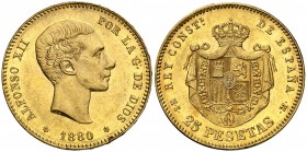 1880*1880. Alfonso XII. MSM. 25 pesetas. (Cal. 10). 8,05 g. EBC-/EBC.