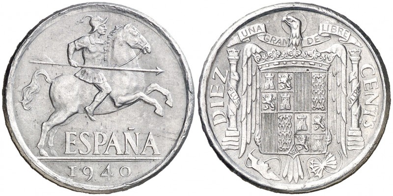 1940. Estado Español. 10 céntimos. (Cal. 126). 1,84 g. PLUS. Ex Áureo & Calicó 2...