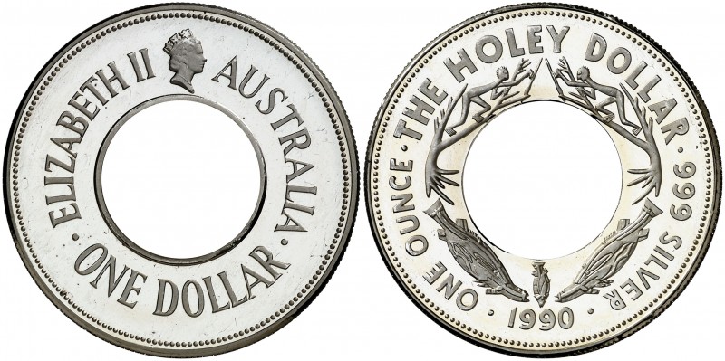 1990. Australia. Isabel II. 1 dolar. (Kr. 154). 32 g. AG. Proof.