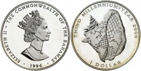 1996. Bahamas. Isabel II. 1 dólar. (Kr. 176). 31,01 g. AG. Proof.