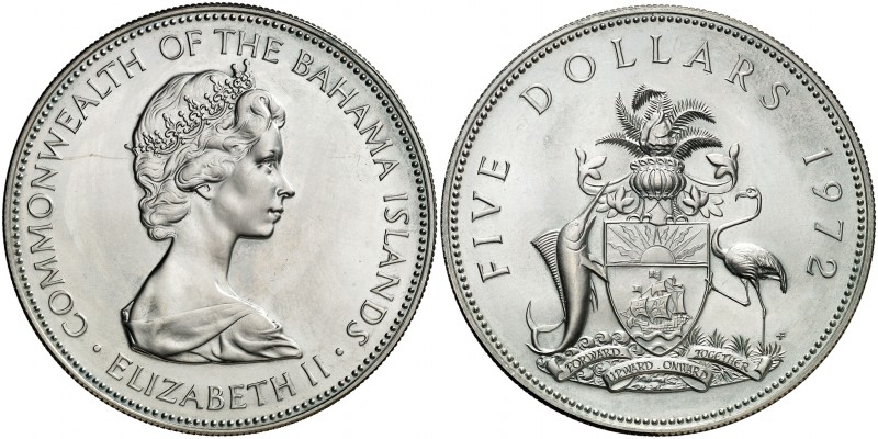 1972. Bahamas. Isabel II. 5 dólares. (Kr. 33). 41,67 g. AG. S/C.