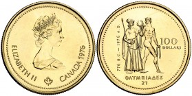 1976. Canadá. Isabel II. 100 dólares. (Fr. 6) (Kr. 115). 13,28 g. AU. Juegos Olímpicos - Montreal'76. S/C.