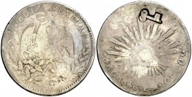 (hacia 1872-1877). 12,74 g. Resello llave (Cuba) (De Mey 480), sobre 4 reales mejicanos (Guanajuato) de 1846. Ex Áureo 16/03/2006, nº 1616. Rara. (RC)...