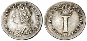 1758. Gran Bretaña. Jorge II. 1 penique. (Kr. 567). 0,45 g. AG. Atractiva. Escasa así. EBC-.