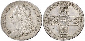 1757. Gran Bretaña. Jorge II. 6 peniques. (Kr. 582.2). 3 g. AG. Leves golpecitos. Atractiva. MBC+/EBC-.