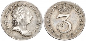 1762. Gran Bretaña. Jorge III. 3 peniques. (Kr. 591). 1,50 g. AG. Mínimas rayitas. MBC/MBC+.