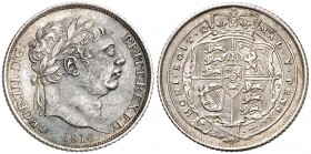 1816. Gran Bretaña. Jorge III. 6 peniques. (Kr. 665). 2,82 g. AG. Pátina. EBC-/EBC.