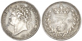 1823. Gran Bretaña. Jorge IV. 3 peniques. (Kr. 685.2). 1,40 g. AG. Escasa. EBC-.