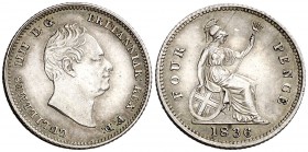 1836. Gran Bretaña. Guillermo IV. 4 peniques. (Kr. 723). 1,88 g. AG. Escasa así. EBC.