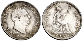 1836. Gran Bretaña. Guillermo IV. 4 peniques. (Kr. 723). 1,89 g. AG. Bella. S/C-.