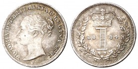 1884. Gran Bretaña. Victoria. 1 penique. (Kr. 727). 0,48 g. AG. Golpecitos. EBC-.