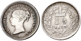 1843. Gran Bretaña. Victoria. 1 1/2 penique. (Kr. 728). 0,71 g. AG. EBC-.