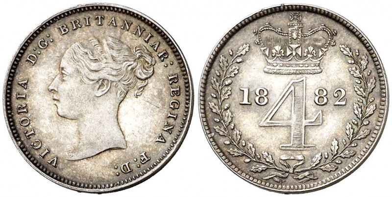 1882. Gran Bretaña. Victoria. 4 peniques. (Kr. 732). 1,86 g. AG. Mínimos golpes....