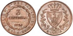 1826. Italia. Carlos Félix. Cerdeña. 3 centessimi. (Kr. 99.1). 5,92 g. CU. Bella. Escasa así. EBC+/EBC.