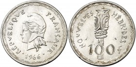 1966. Nuevas Hébridas. 100 francos. (Kr. 1). 24,88 g. AG. S/C-.