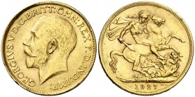 1927. Sudáfrica. Jorge V. 1 libra. (Fr. 5) (Kr. 21). 8 g. AU. Golpecitos. MBC+.