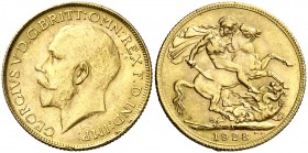 1928. Sudáfrica. Jorge V. 1 libra. (Fr. 5) (Kr. 21). 8 g. AU. Golpecitos. EBC.