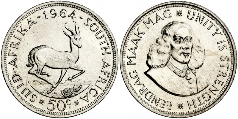 1964. Sudáfrica. 50 centavos. (Kr. 62). 28,13 g. AG. Jan Van Riebeeck, explorado...