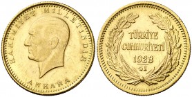 Año 41 (1964). Turquía. Kemal Ataturk. 100 kurvsh. (Fr. 205 (91)) (Kr. 855). 7,24 g. AU. EBC.