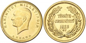 Año 47 (1970). Turquía. Kemal Ataturk. 250 kurvsh. (Fr. 204 90)) (Kr. 857). 18,01 g. AU. EBC.