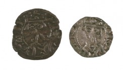 Jaume I (1213-1276). Zaragoza. Lote de 2 dineros jaqueses, uno ligeramente recortado. BC+/MBC-.