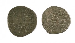 Jaume II (1291-1327). Barcelona. Lote de 2 diners con roel en cuarteles distintos. MBC-.