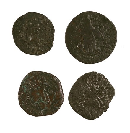 Ferran II (1479-1516). Perpinyà. Lote de 4 monedas distintas: 3 diners y 1 terne...