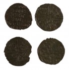 Alfonso X (1252-1284). Lote de 4 dineros de las 6 líneas con diversas marcas. BC/MBC-.