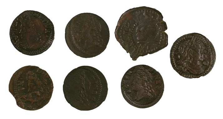 Lote de 7 monedas: 6 diners de Barcelona y 1 diner de Valencia de 1651. A examin...