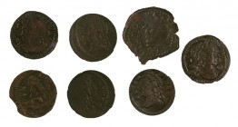 Lote de 7 monedas: 6 diners de Barcelona y 1 diner de Valencia de 1651. A examinar. BC/MBC+.