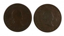 1817 y 1819. Fernando VII. Jubia. 8 maravedís. Busto laureado. Lote de 2 monedas. BC-/BC.