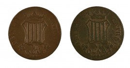1810 y 1811. Fernando VII. Catalunya. 6 cuartos. Lote de 2 monedas. BC/MBC.