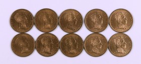 1906*6. Alfonso XIII. SLV. 1 céntimo (diez). (Cal. 77). Lote de 10 monedas. Brillo original. S/C.