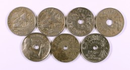 1925 a 1937. 25 céntimos. Lote de 7 monedas. A examinar. MBC-/EBC.