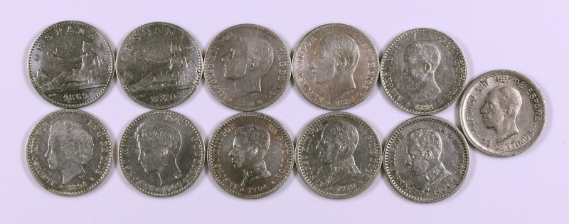1869 a 1926. 50 céntimos. Lote de 11 monedas, todas diferentes. A examinar. BC/M...