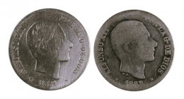 1881 y 1882. Alfonso XII. Manila. 10 centavos. Lote de 2 monedas. BC-/BC+.